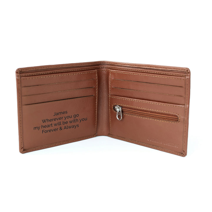 Buy Personalised Free Text Tan Leather Wallet at www.giftsfinder.co.uk