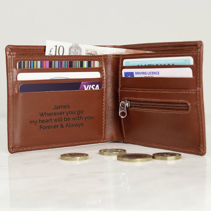 Buy Personalised Free Text Tan Leather Wallet at www.giftsfinder.co.uk