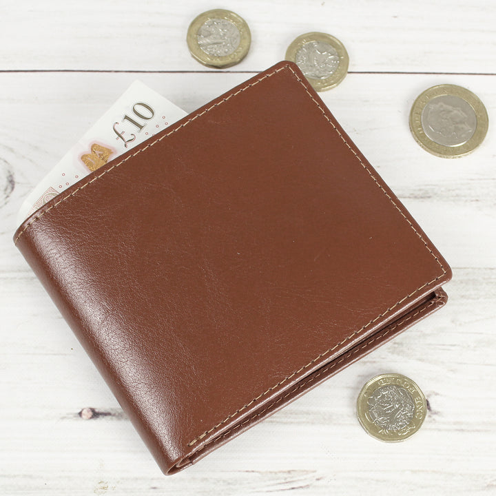 Buy Personalised Free Text Tan Leather Wallet at www.giftsfinder.co.uk