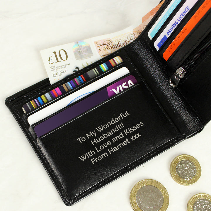 Personalised Free Text Black Leather Wallet - part of the Gifts Finder Leather & Leatherette collection