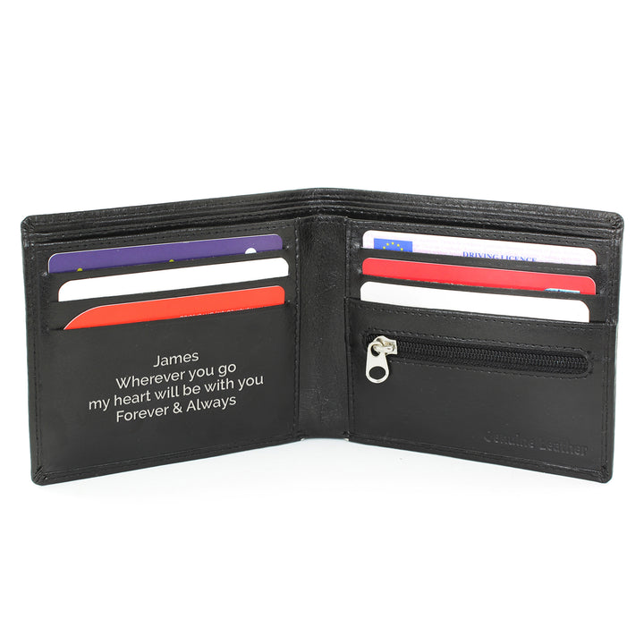 Personalised Free Text Black Leather Wallet - part of the Gifts Finder Leather & Leatherette collection