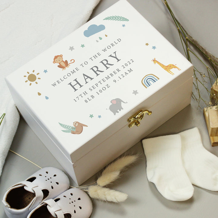 Personalised Safari Animals White Wooden Keepsake Box - part of the Gifts Finder Personalised Ornaments & Keepsakes collection