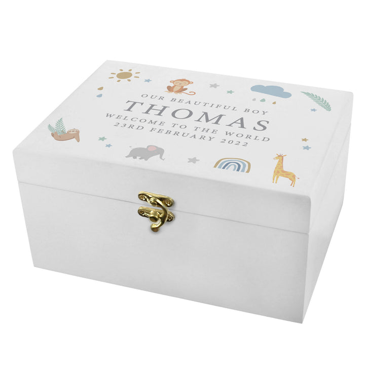 Personalised Safari Animals White Wooden Keepsake Box - part of the Gifts Finder Personalised Ornaments & Keepsakes collection