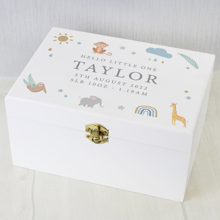 Personalised Safari Animals White Wooden Keepsake Box - part of the Gifts Finder Personalised Ornaments & Keepsakes collection