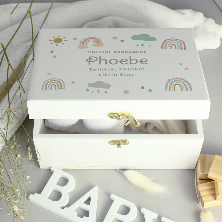 Personalised Rainbow White Wooden Keepsake Box in gift category Personalised Ornaments & Keepsakes