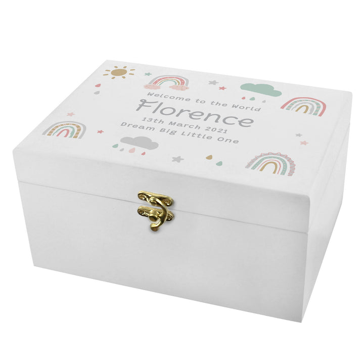 Personalised Rainbow White Wooden Keepsake Box in gift category Personalised Ornaments & Keepsakes