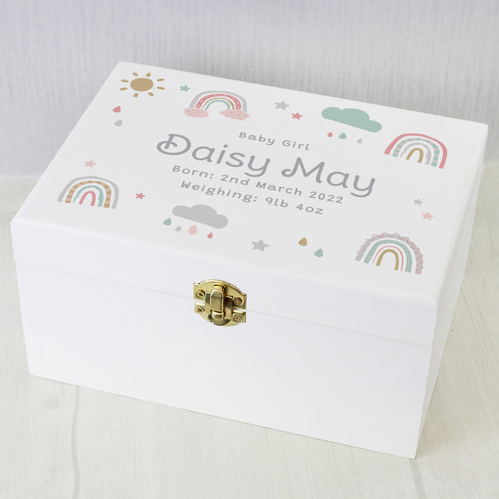 Personalised Rainbow White Wooden Keepsake Box in gift category Personalised Ornaments & Keepsakes