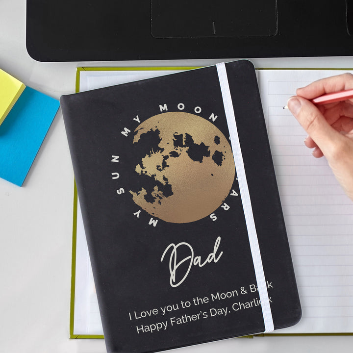 Buy Personalised Moon & Stars Black Hardback Notebook available now at www.giftsfinder.co.uk