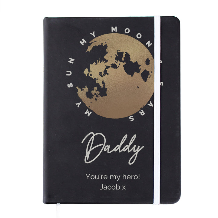 Buy Personalised Moon & Stars Black Hardback Notebook available now at www.giftsfinder.co.uk