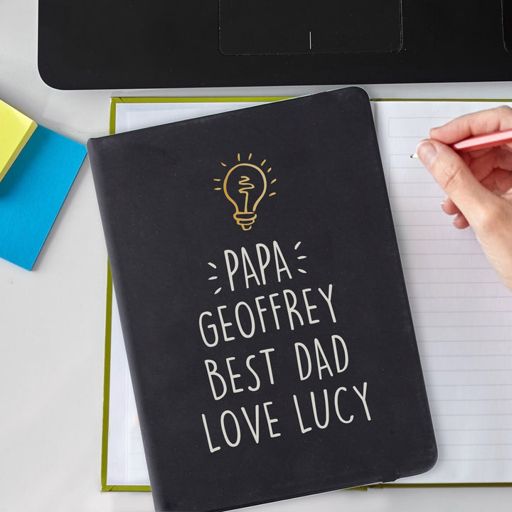 Buy Personalised Light Bulb Black Hardback Notebook available now at www.giftsfinder.co.uk