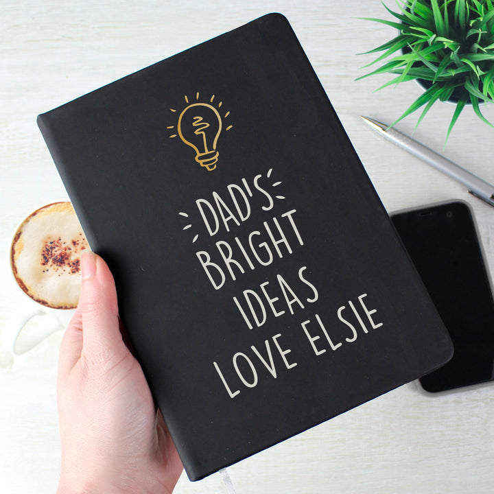 Buy Personalised Light Bulb Black Hardback Notebook available now at www.giftsfinder.co.uk