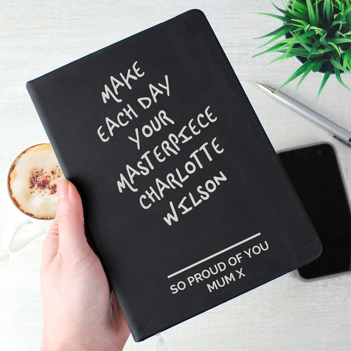 Buy Personalised Free Text Black Hardback Notebook available now at www.giftsfinder.co.uk