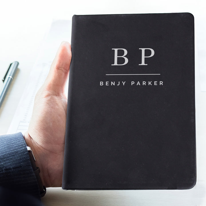 Buy Personalised Initials Black Hardback Notebook available now at www.giftsfinder.co.uk