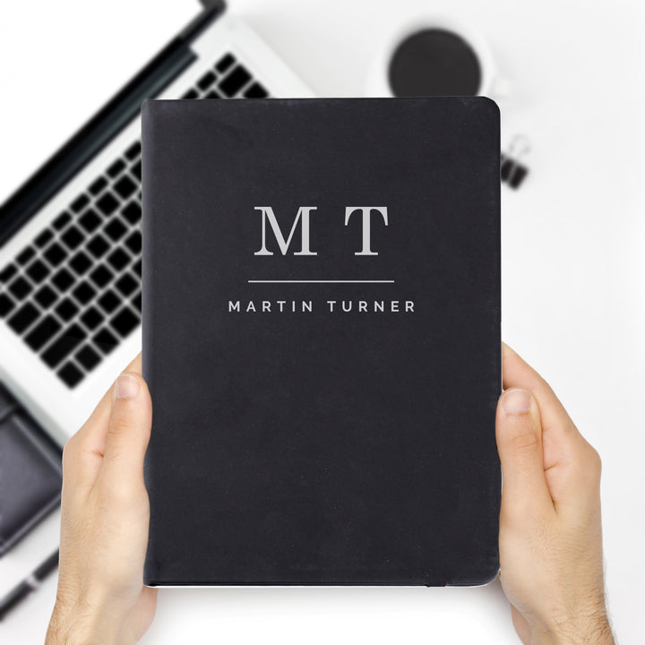 Buy Personalised Initials Black Hardback Notebook available now at www.giftsfinder.co.uk