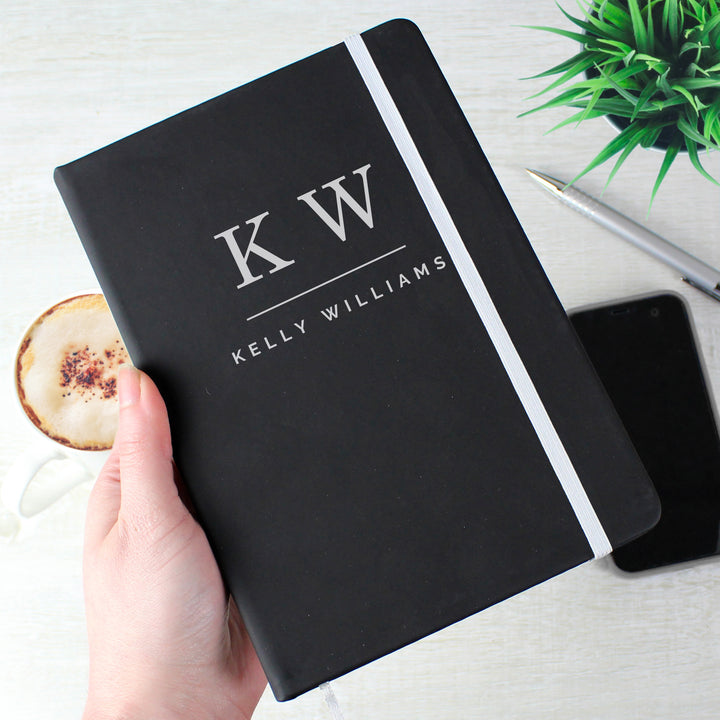 Buy Personalised Initials Black Hardback Notebook available now at www.giftsfinder.co.uk