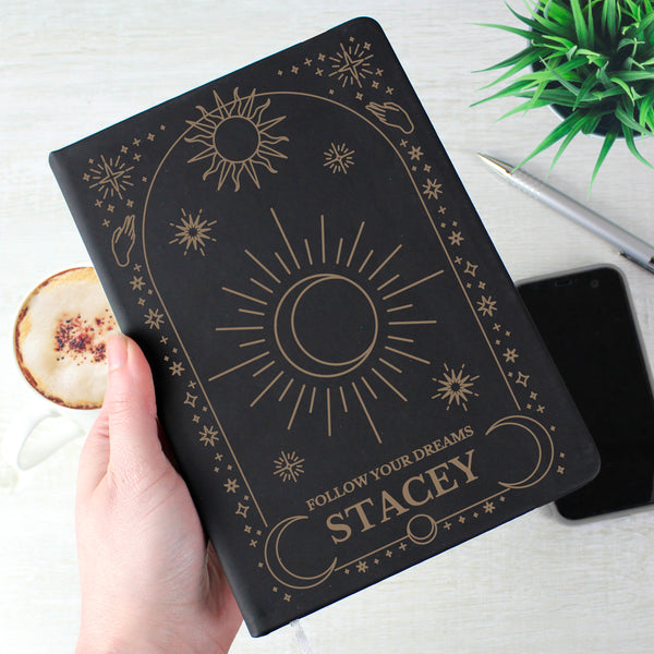 Buy Personalised Celestial Black Hardback Notebook available now at www.giftsfinder.co.uk