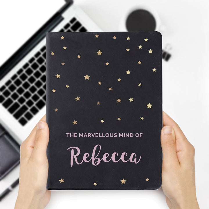 Personalised Starry Black Hardback Notebook in gift category Personalised Notebooks