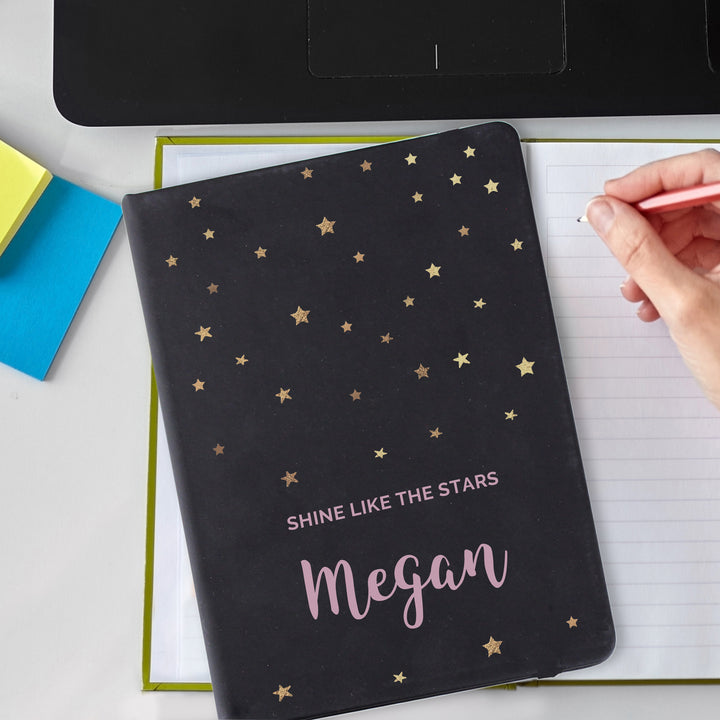 Personalised Starry Black Hardback Notebook in gift category Personalised Notebooks