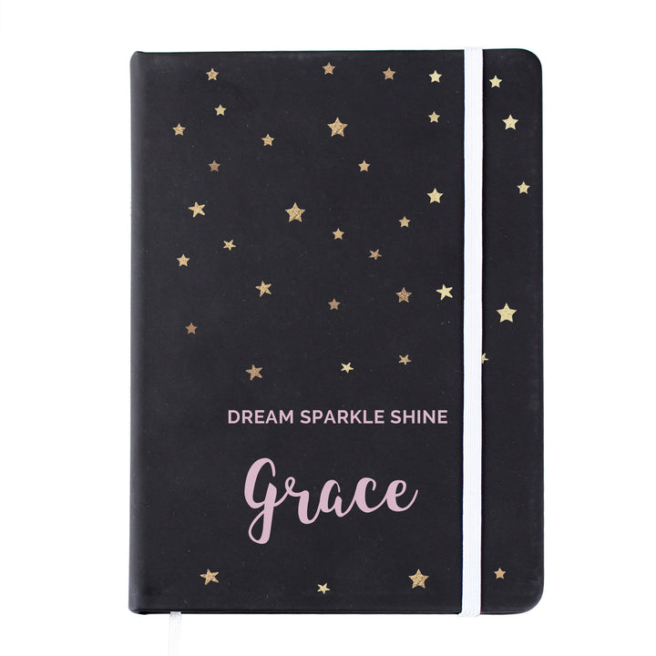 Personalised Starry Black Hardback Notebook in gift category Personalised Notebooks