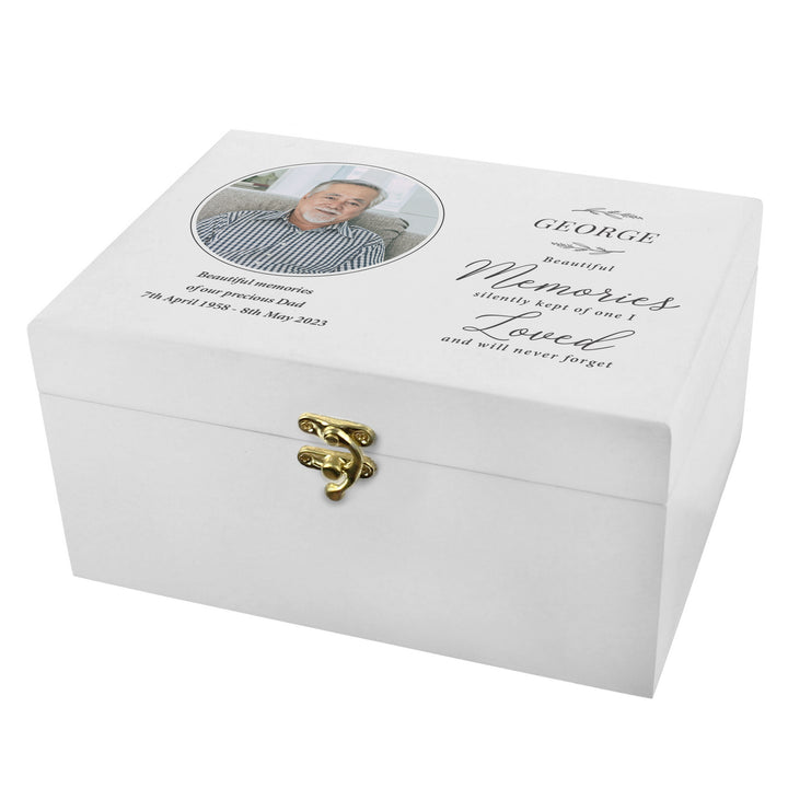 Buy Personalised Memorial Photo Upload White Wooden Box available now at www.giftsfinder.co.uk