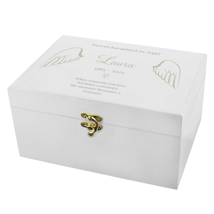 Buy Personalised Angel Wings Memorial White Wooden Box available now at www.giftsfinder.co.uk