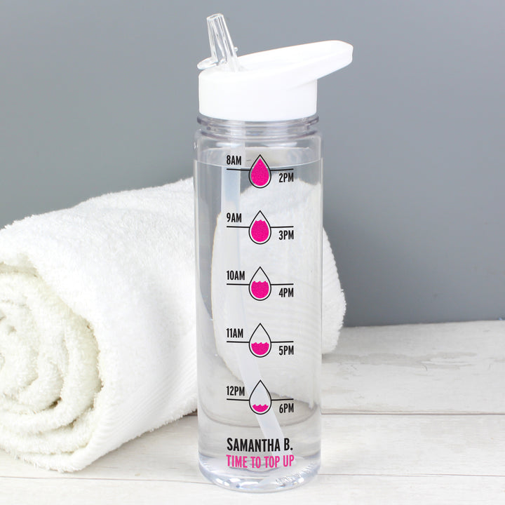 Personalised Pink 'Hydration Tracker' Island Water Bottle - part of the Gifts Finder Personalised Water Bottles collection