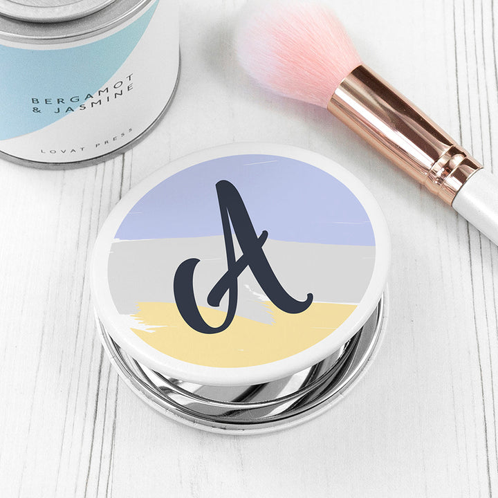 Personalised Brush Stroke Round Compact Mirror - Dawn in gift category Personalised Compact Mirrors