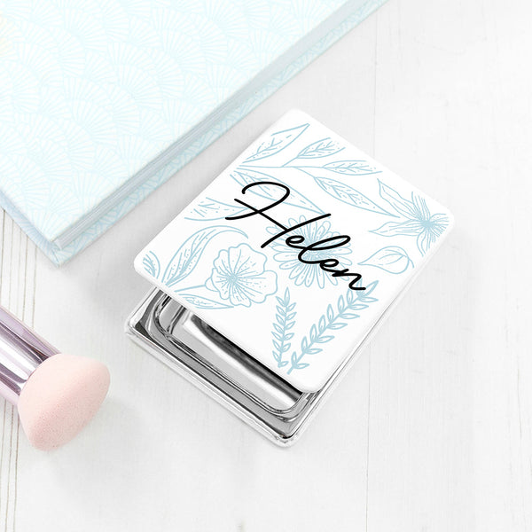 Buy Personalised Floral Rectangle Compact Mirror available now at www.giftsfinder.co.uk