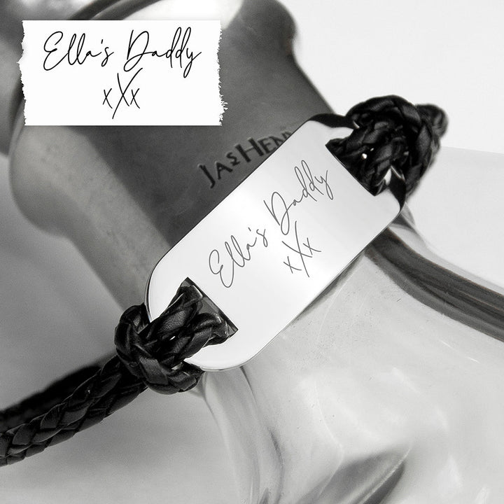 Buy Personalised Handwriting Mens Black Leather Bracelet available now at www.giftsfinder.co.uk