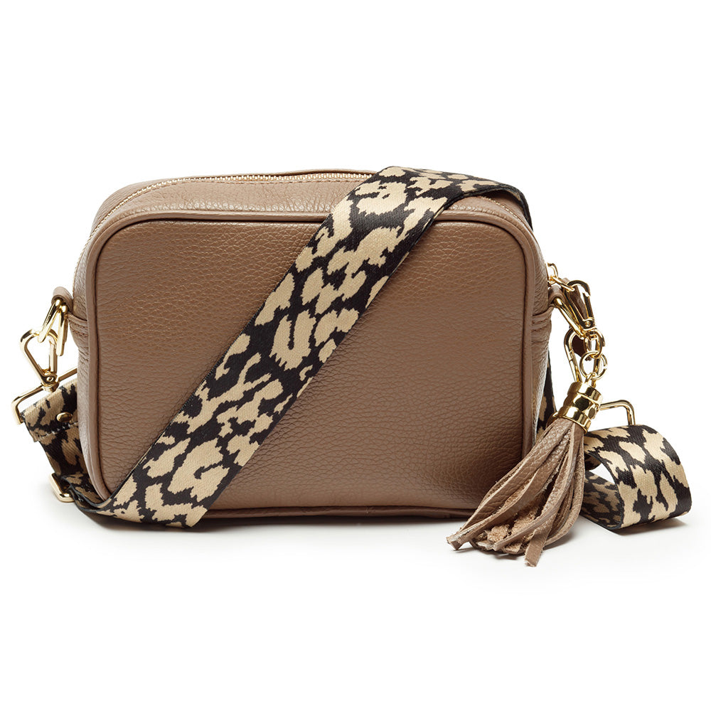 Personalised Elie Beaumont Taupe Bag with Leopard Strap in gift category Personalised Leather Bags