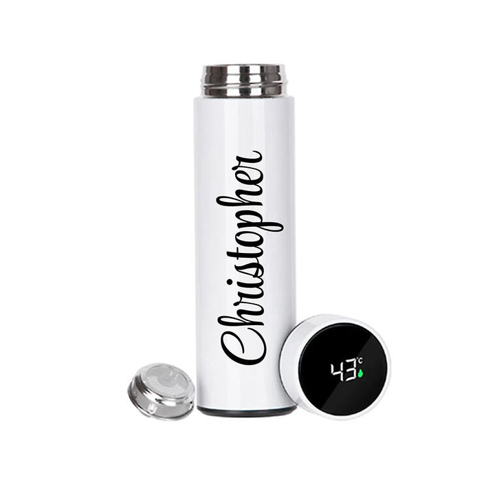 Personalised Thermos with Temperature Display in Black in gift category Personalised Flasks