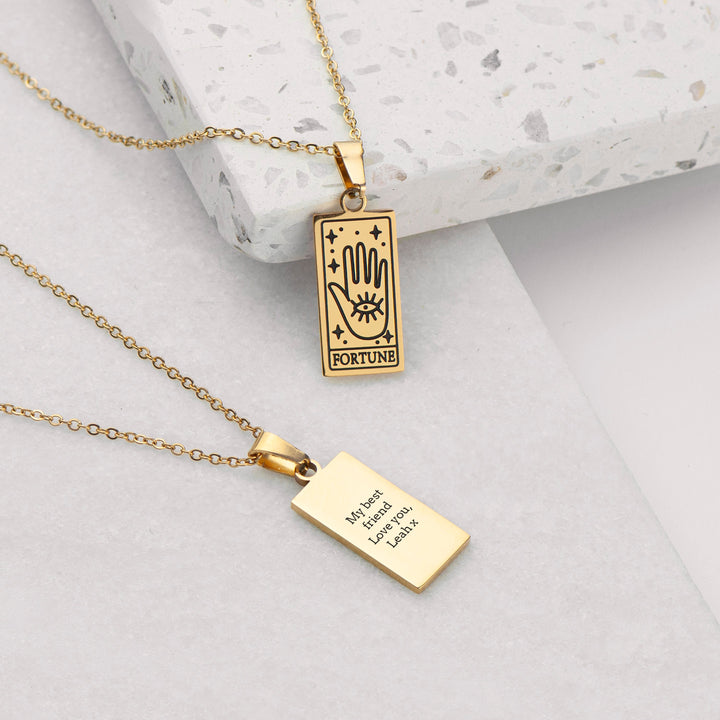 Buy Personalised Fortune Tarot Card Necklace available now at www.giftsfinder.co.uk