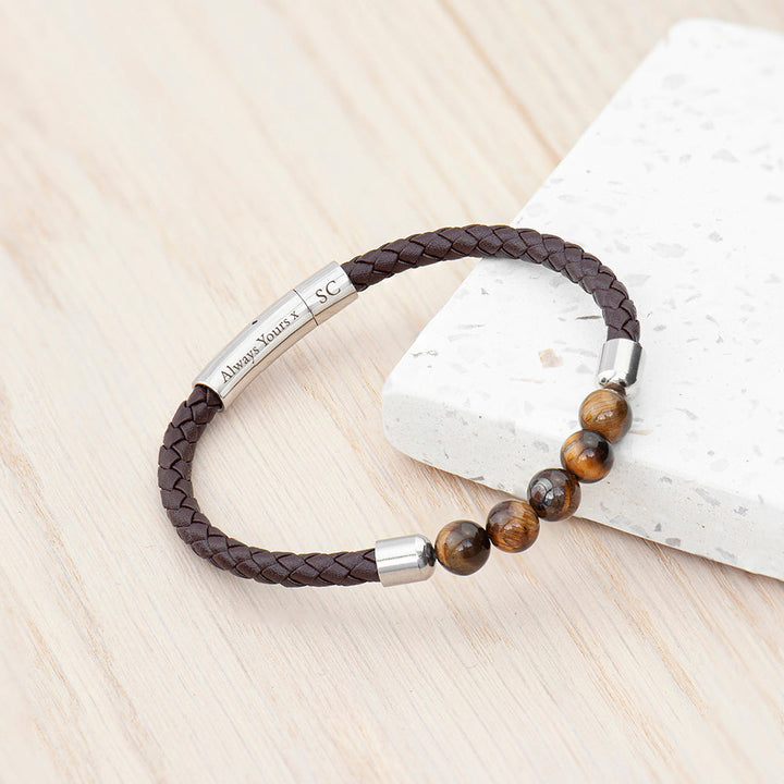 Personalised Mens Woven Tiger's Eye Bracelet