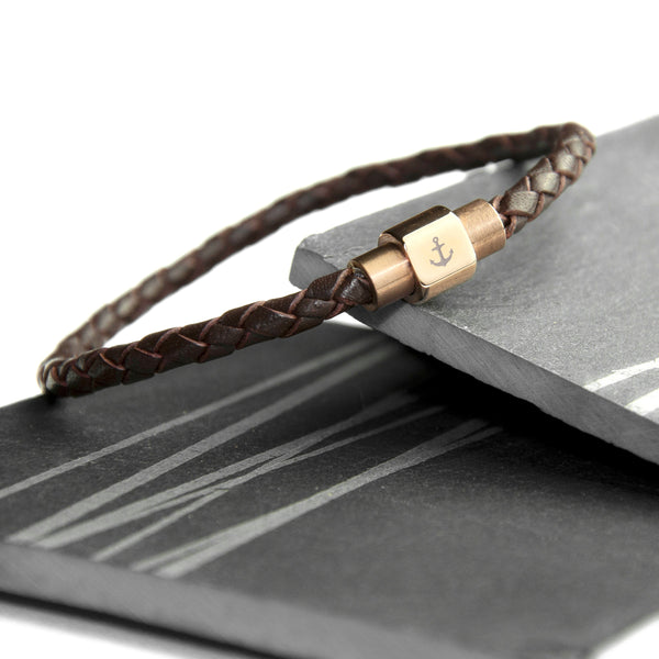 Buy Personalised Men's Anchor Woven Leather Bracelet available now at www.giftsfinder.co.uk