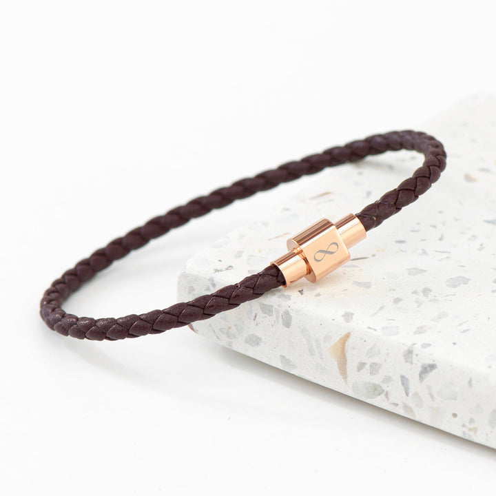 Personalised Men's Infinity Woven Leather Bracelet in gift category Personalised Ladies' Wallets