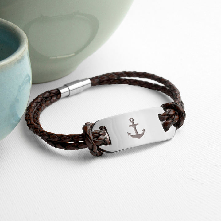 Buy Personalised Men's Anchor Statement Leather Bracelet available now at www.giftsfinder.co.uk