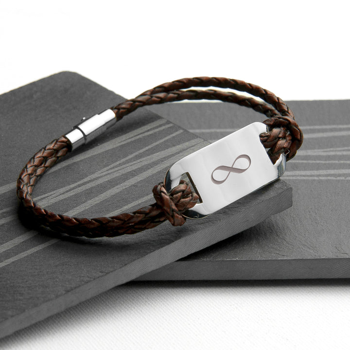 Personalised Men's Infinity Statement Leather Bracelet in gift category Personalised Mens Bracelets