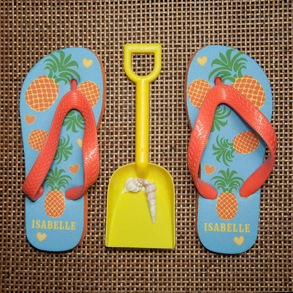 Buy Partying Pineapples! Child's Personalised Flip Flops available now at www.giftsfinder.co.uk