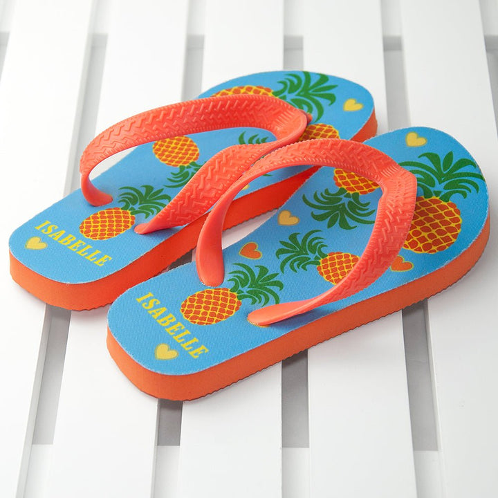 Buy Partying Pineapples! Child's Personalised Flip Flops available now at www.giftsfinder.co.uk