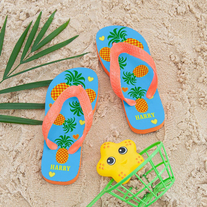 Buy Partying Pineapples! Child's Personalised Flip Flops available now at www.giftsfinder.co.uk