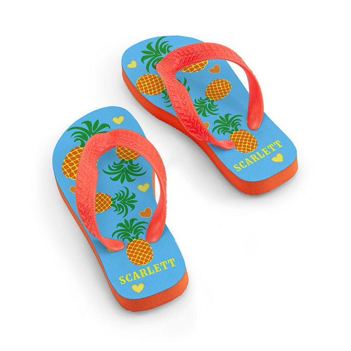 Buy Partying Pineapples! Child's Personalised Flip Flops available now at www.giftsfinder.co.uk