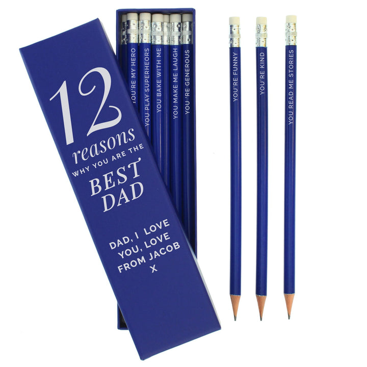 Buy Personalised 12 Reasons Box and 12 Blue HB Pencils available now at www.giftsfinder.co.uk