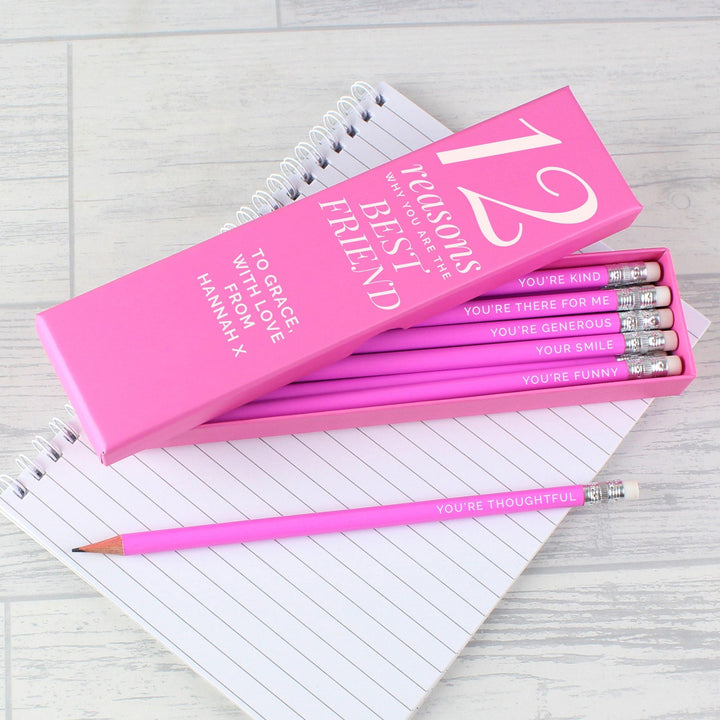 Buy Personalised 12 Reasons Box and 12 Pink HB Pencils available now at www.giftsfinder.co.uk