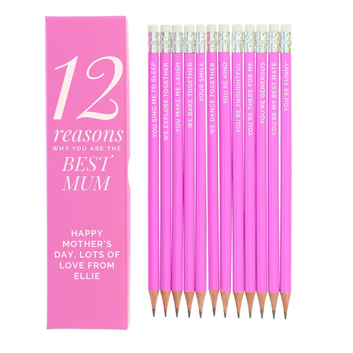 Buy Personalised 12 Reasons Box and 12 Pink HB Pencils available now at www.giftsfinder.co.uk