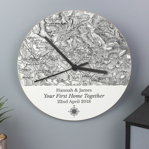 Personalised 1805 - 1874 Old Series Map Compass Wooden Clock available to buy at www.giftsfinder.co.uk