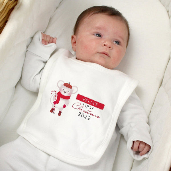 Buy Personalised '1st Christmas' Mouse Bib available now at www.giftsfinder.co.uk