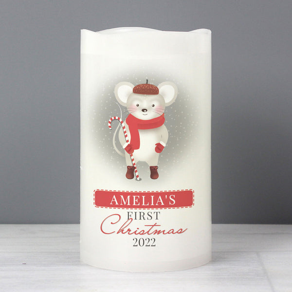 Personalised '1st Christmas' Mouse Nightlight LED Candle available to buy at www.giftsfinder.co.uk