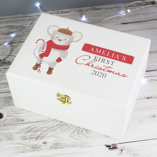 Buy Personalised '1st Christmas' Mouse White Wooden Keepsake Box available now at www.giftsfinder.co.uk