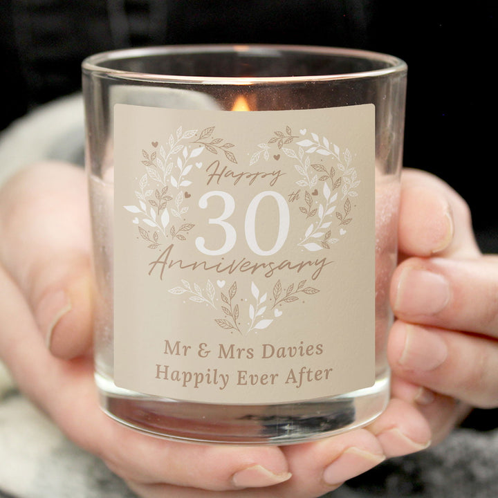 Personalised 30th Pearl Wedding Anniversary Candle Jar available to buy at www.giftsfinder.co.uk