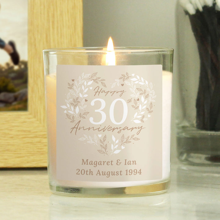 Personalised 30th Pearl Wedding Anniversary Candle Jar available to buy at www.giftsfinder.co.uk